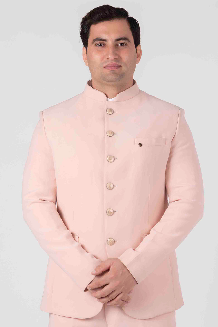 Solid Color Terry Rayon Jodhpuri Suit in Peach : MUY1653